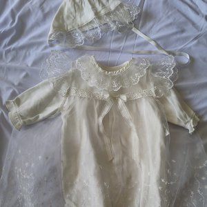 Japanese White Christening Wedding Baby Dress 3PC Newborn